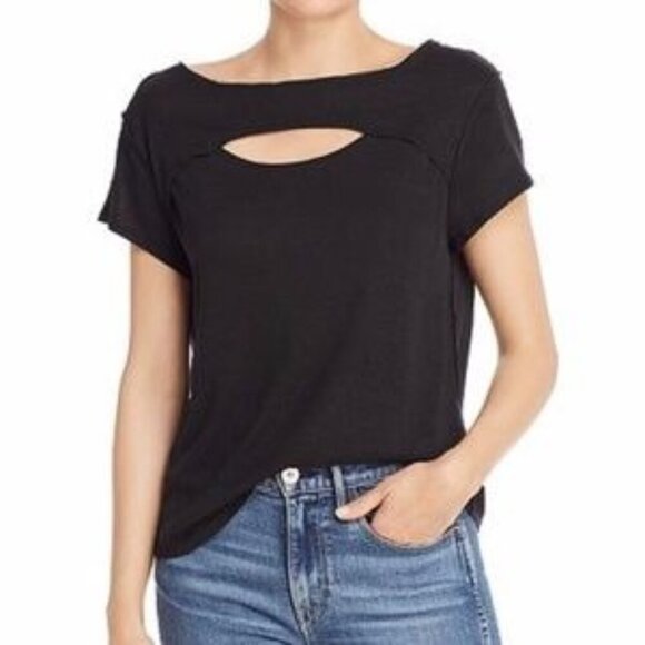 Free People June Black Linen Cut Out Top - Picture 1 of 8